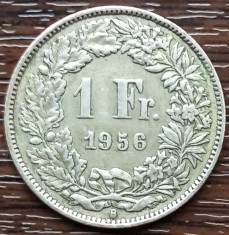 (A113) MONEDA DIN ARGINT ELVETIA - 1 FRANC 1956, 5 GRAME, PURITATE 835