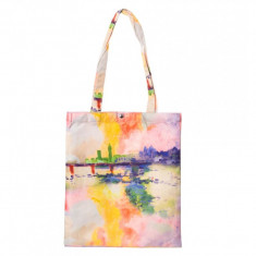 Geanta Textila, Imprimeu Dupa Pictura Unui Peisaj Lac, Multicolor foto