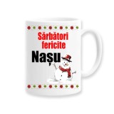 Cana alba personalizata Sarbatori fericite Nasu, INOVATIX&reg;️. 330ml