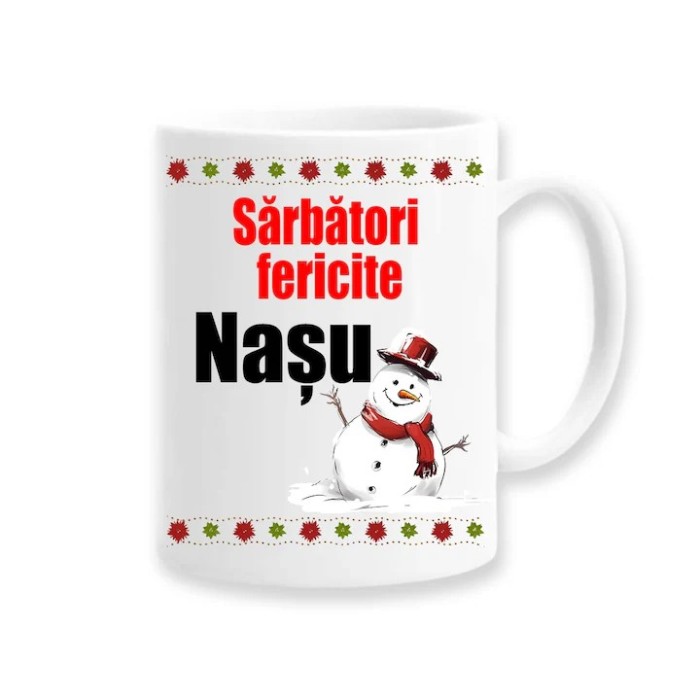 Cana alba personalizata Sarbatori fericite Nasu, INOVATIX&reg;️. 330ml