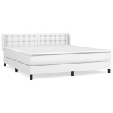 Cumpara ieftin Pat box spring cu saltea, alb, 160x200 cm, piele ecologica