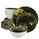 Set farfurii 18 piese, 6 persoane, Forest, Alb Ivoire lucios cu verde