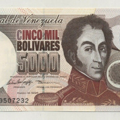 VENEZUELA █ bancnota █ 5000 Bolivares █ 1996 █ P-75b █ UNC █ necirculata