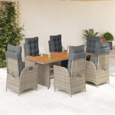 Set mobilier de gradina cu perne, 7 piese, gri, poliratan