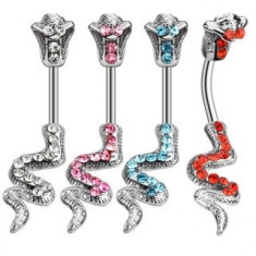 Piercing pentru buric – cobra cu zircon - Culoare Piercing: Roșu