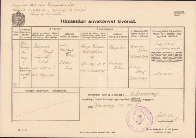 A1215 Extras registru căsătoriți, 1941, Diosig, județul Bihor foto