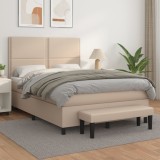 Pat box spring cu saltea, cappuccino, 140x200cm piele ecologică