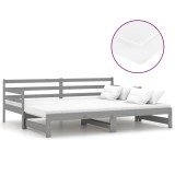 Cumpara ieftin Pat extensibil de zi, 2x(90x200) cm, gri, lemn masiv de pin