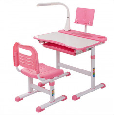 Birou si scaun pentru copii multicolor cu lampa foto