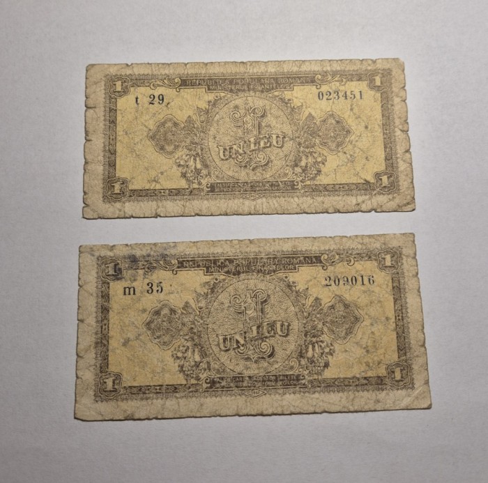 Lot 2 bancnote 1 leu 1952