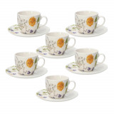 Set 6 cesti de ceai cu farfurie Iris Audrey, Tognana Porcellane, 200 ml, portelan New Bone China, multicolor