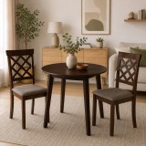 Cumpara ieftin Set masa living plianta Philadelphia, MDF, lemn masiv, rotunda, 55 90 x 90 x 74,8 cm si 2 scaune Vienna, tapiterie stofa, 94x49x40 cm, nuc