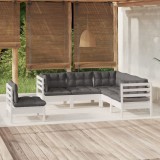 VidaXL Set mobilier grădină cu perne, 5 piese, alb, lemn de pin 3096407