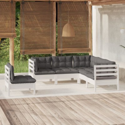 vidaXL Set mobilier grădină cu perne, 5 piese, alb, lemn de pin 3096407 foto