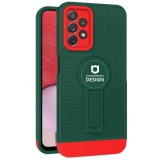 Husa armor design cu stand pentru samsung a13 4g, verde/rosu, suport auto magnetic, wireless charge, protectie antisoc, flippy