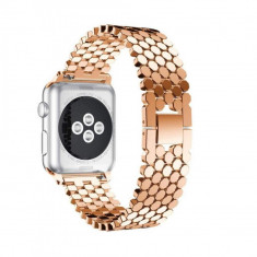 Curea de dama compatibila Apple Watch, otel inoxidabil, 38/40mm, auriu roz foto