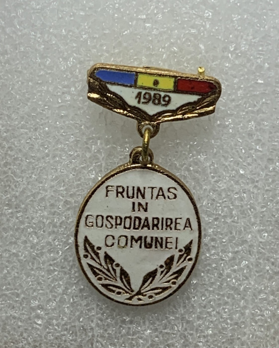 Insigna fruntaș &icirc;n gospodărirea comunei 1989