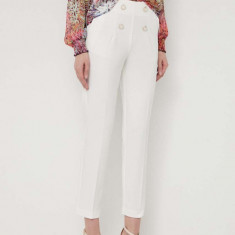 Morgan pantaloni femei, culoarea alb, mulata, high waist