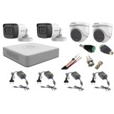 Sistem supraveghere mixt audio-video Hikvision 4 camere Turbo HD 2MP, accesorii incluse