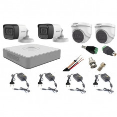 Sistem supraveghere mixt audio-video Hikvision 4 camere Turbo HD 2MP, accesorii incluse SafetyGuard Surveillance