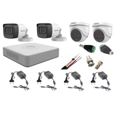 Sistem supraveghere mixt audio-video Hikvision 4 camere Turbo HD 2MP, accesorii incluse SafetyGuard Surveillance foto