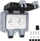Priza Dubla Exterior Gri IP66, PC, Montaj Aparent, 2 Prize
