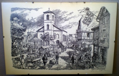 T.042 TABLOU GRAVURA PRINT MARKT IN ALT-KELSTERBACH SEMNAT ERICH DITTMANN foto