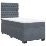 Cumpara ieftin Pat box spring cu saltea, gri inchis, 80x200 cm, catifea