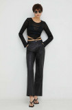 R&eacute;sum&eacute; pantaloni femei, culoarea negru, drept, high waist
