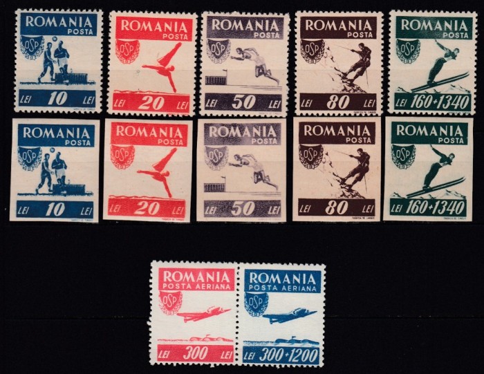 ROMANIA 1946 LP 199 LP 200 OSP DANTELAT + NEDANTELAT+ P.A. SERII SARNIERA