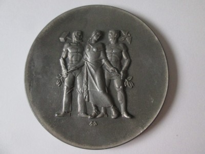Rară! Medalie mare Art Deco 80 mm Germania nazistă anii 30:Asociatia Germana a Economiei regiunii Palatinate foto