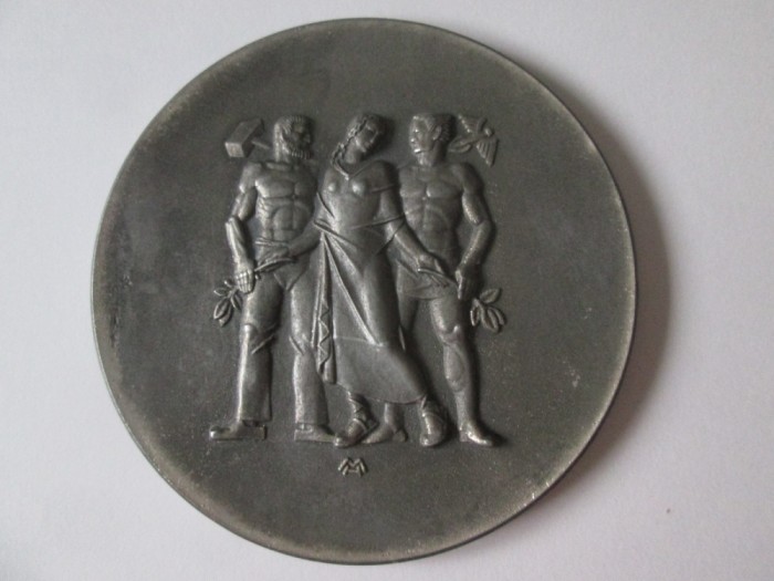 Rară! Medalie mare Art Deco 80 mm Germania nazistă anii 30:Asociatia Germana a Economiei regiunii Palatinate