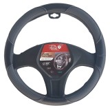 Cumpara ieftin Husa volan Panda, tip fibra carbon negru cu insertii piele ecologica perforata gri, 38 cm