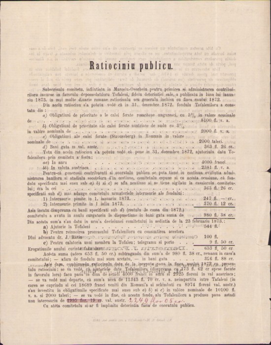 HST A1827 Rationiciu publicu 1873 T&acirc;rgu Mureș Ioan Rațiu
