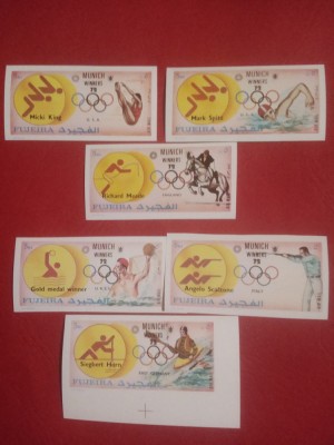 FUJEIRA, SPORT MUNICH SUPRATIP. - 6 VALORI IMPERF. MNH foto