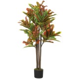 HOMCOM Plantă Artificială Croton cu 139 Frunze Modelabile și Ghiveci Alb din PP și Ciment, Plantă Falsă din PEVA și Lemn, 55x55x120 cm, Multicolor | A