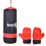 Set Sac de Box cu Mănuși, Boxer, 19x53cm, Negru și Roșu, Oem