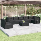 Set mobilier de grădină cu perne, 8 piese, negru, poliratan