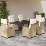 vidaXL Set de masă pentru grădină, 7 piese, cu perne, bej, poliratan