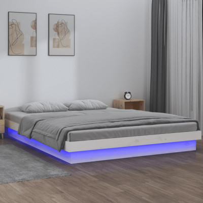 Cadru de pat cu LED, alb, 160x200 cm, lemn masiv GartenMobel Dekor foto