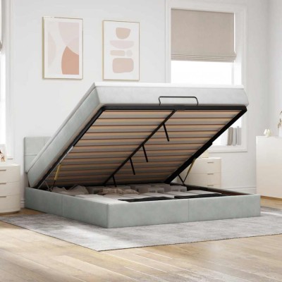 vidaXL Cadru de pat otoman cu saltea Gri deschis 180x200cm catifea 3312638 foto