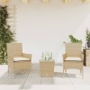 VidaXL Set bistro cu perne, 3 piese, bej, poliratan și sticlă