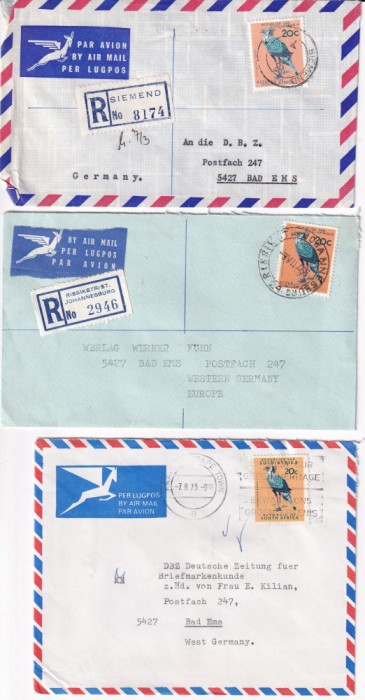 FILATELIE TEMATICA - PLIC AFRICA DE SUD TEMATICA PASARI AIRMAIL