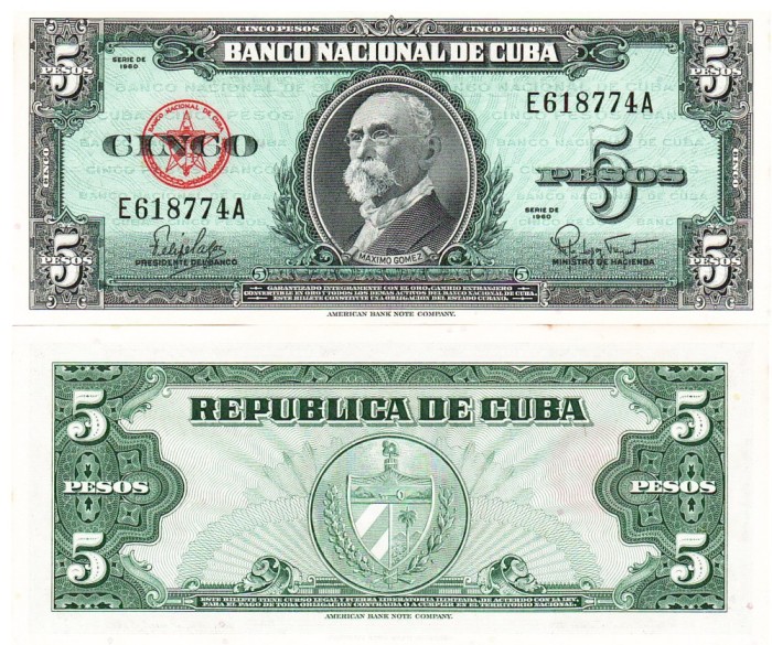 Cuba 5 Pesos 1960 P-92 UNC