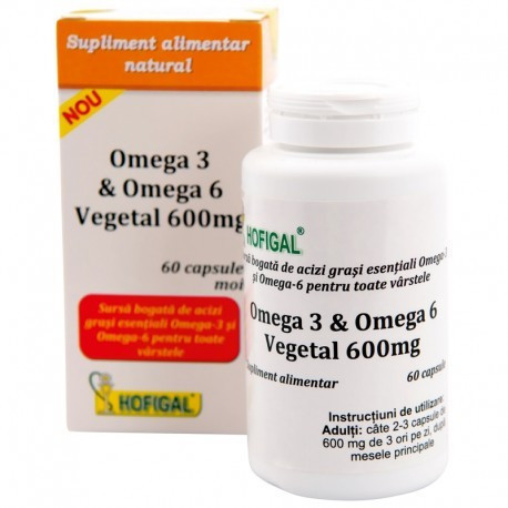 Omega 3 &amp; Omega 6 Vegetal 600 mg, 60 cps moi, Hofigal