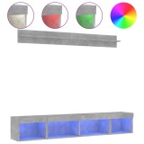 Unitati TV de perete cu LED-uri 5 piese gri beton lemn compozit