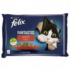 FELIX Fantastic pliculețe cu carne de vită și pui în gelatină 4 x 85 g