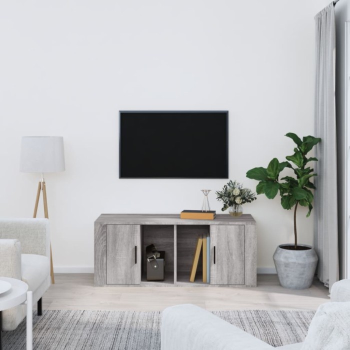 Gossi comoda tv, gri sonoma, 100x35x40 cm, lemn prelucrat