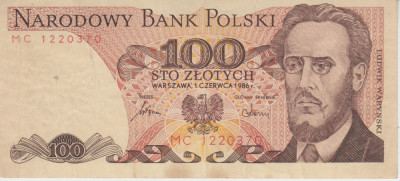 M1 - Bancnota foarte veche - Polonia - 100 zloti - 1986 foto