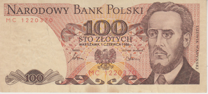 M1 - Bancnota foarte veche - Polonia - 100 zloti - 1986